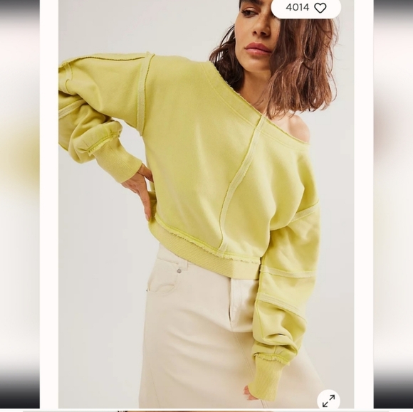 Free People All That Sweatshirt size Large lemon color - Picture 1 of 6